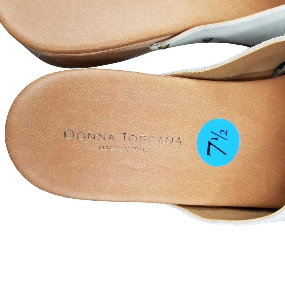Donna Toscana Wood Platform Slide Sandals Womens White Leather Italian Size 7.5 - Picture 11 of 12